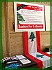 Justice For Lebanon section, featuring the Unity Flag signing, blue Truth pins, Rafic Hariri portraits and biography, the UN Fact Finding Mission report on assassination, and more...