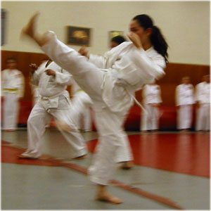 photo: white belt doing axe kick