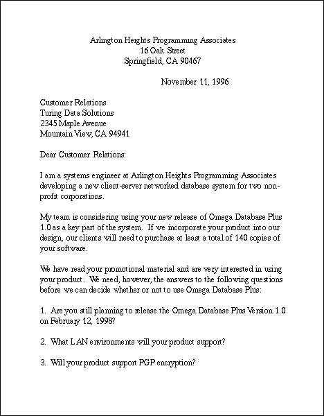 inquiry letter for product