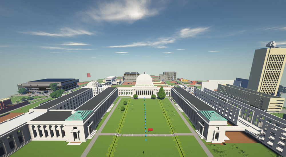 A computerized version of Killian Court built in Minecraft