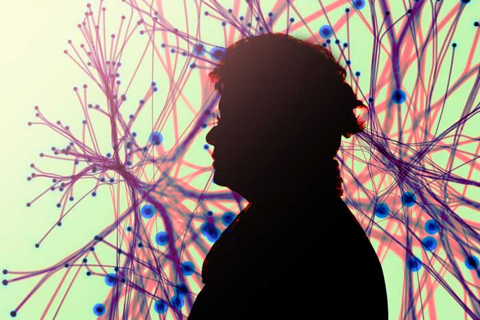 elderly silhouette with nerve-like background