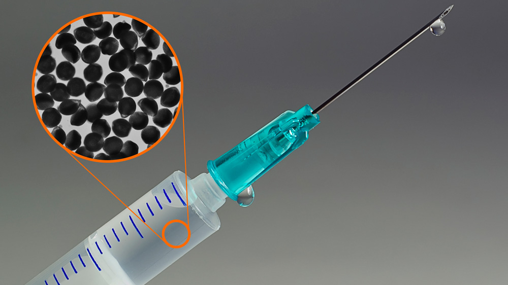 synringe full of microparticles