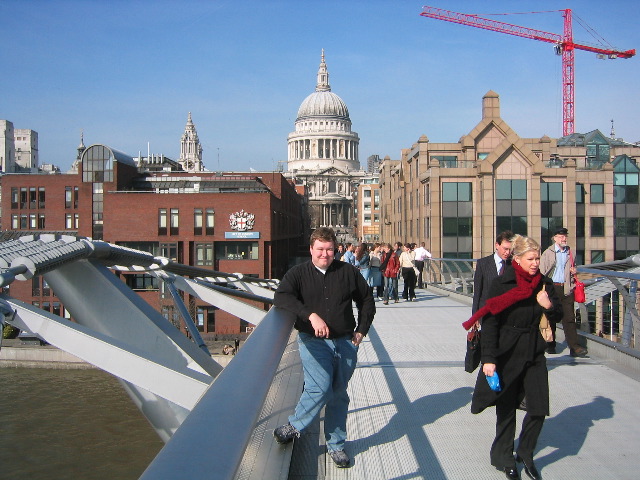 Crossing the Millennium Footbridge. St Paul's in the background
