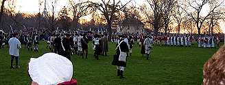 The Redcoats arrive on the green.  The minutemen have started backing up.