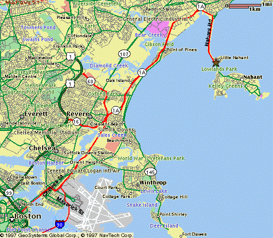 map of the Northern suburbs of Boston