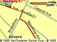 map of Park Ave. -> Broadway -> Winthrop Ave. in Revere