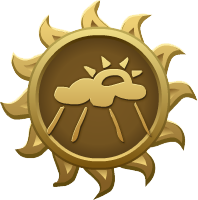 Emblem of Cosma - A sun peeking out from behind rainclouds