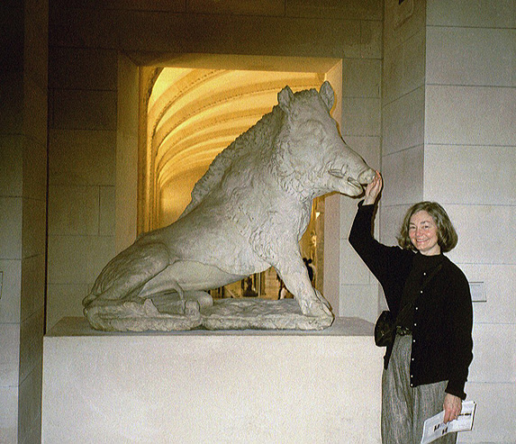 Piego rubbing wild boar's nose in the Louvre