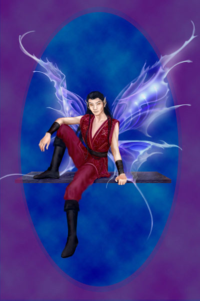 Male fairy sitting on mantelpiece