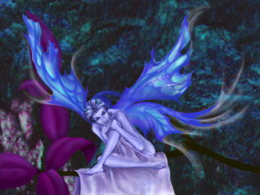 Winged, sitting, violet fairy