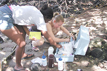 Lisa and Wintana analyzig pond water