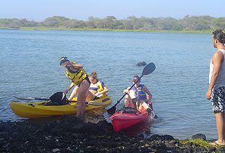 Prof. Kaeo Duarte looks on as student teams return with their data. 