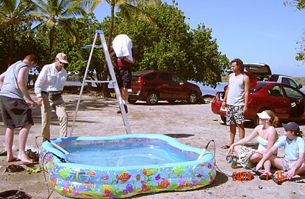 A children's swimming pool, filled with cold water, allowed us to calibrate the FLIR camera and examine angle distortion. 
