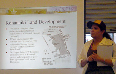 Jazz presenting her talk on the impacts of nearby construction to the park's anchialine ponds. Park officials were impressed by our students and their presentations.