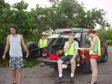Students in radio contact with sampling teams recording data. 