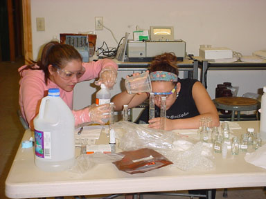 Veronica and Adrianna, our Civil Engineering students, carefully preparing standards for the nitrate analyses.