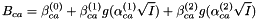 \[ B_{ca} = \beta^{(0)}_{ca} + \beta^{(1)}_{ca} g(\alpha^{(1)}_{ca} \sqrt{I}) + \beta^{(2)}_{ca} g(\alpha^{(2)}_{ca} \sqrt{I}) \]