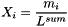 \[ X_i = \frac{m_i}{L^{sum}} \]