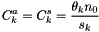 \[ C^a_k = C^s_k = \frac{\theta_k n_0}{s_k} \]