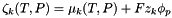 \[ \zeta_{k}(T,P) = \mu_{k}(T,P) + F z_k \phi_p \]