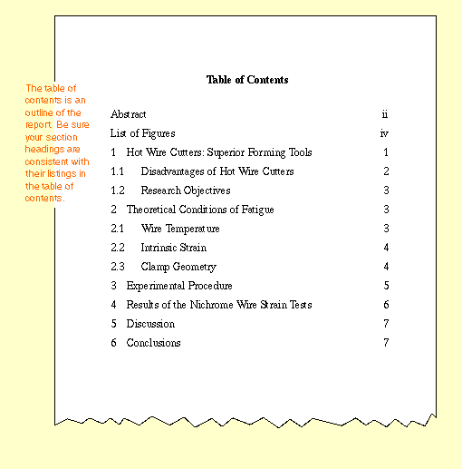 sample table of content of a research report