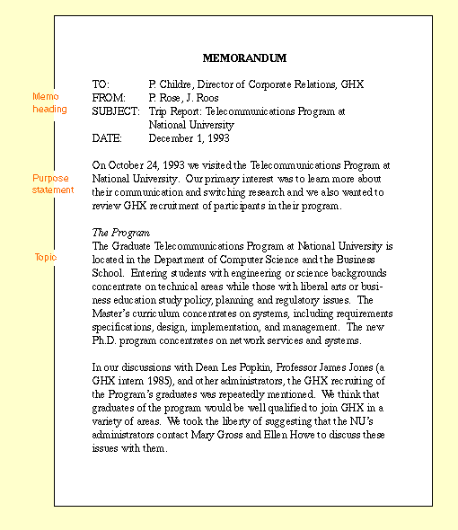 trip report memo definition