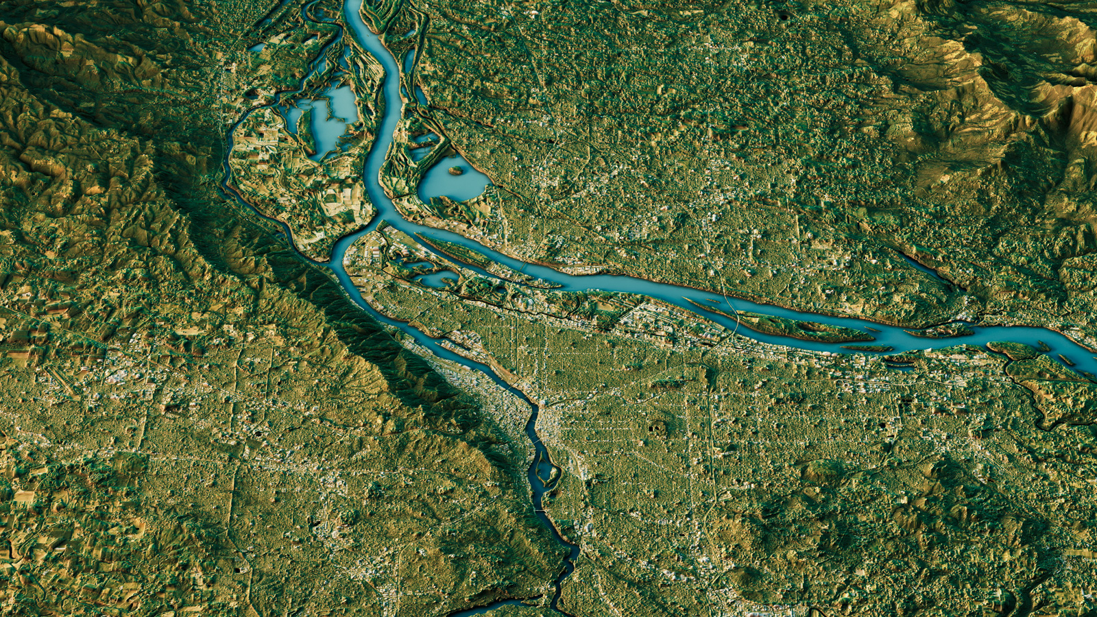 Pictured, a rendering of a river system in Oregon.
