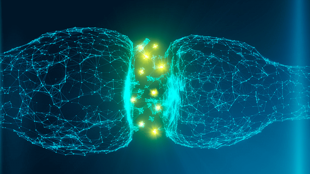 A gif of dopamine being transferred through a receptor 