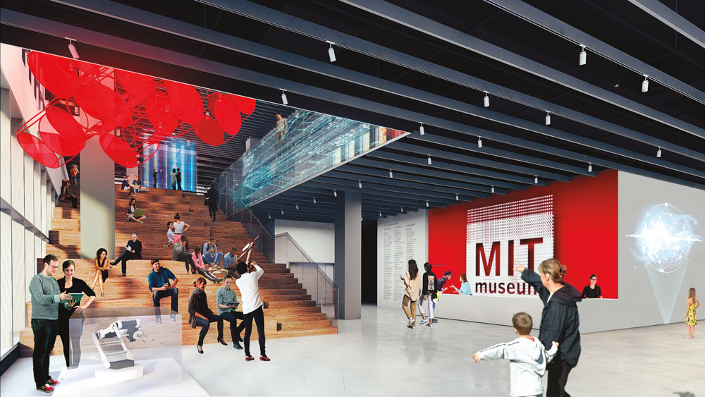 A rendering of the lobby area of the new MIT Museum