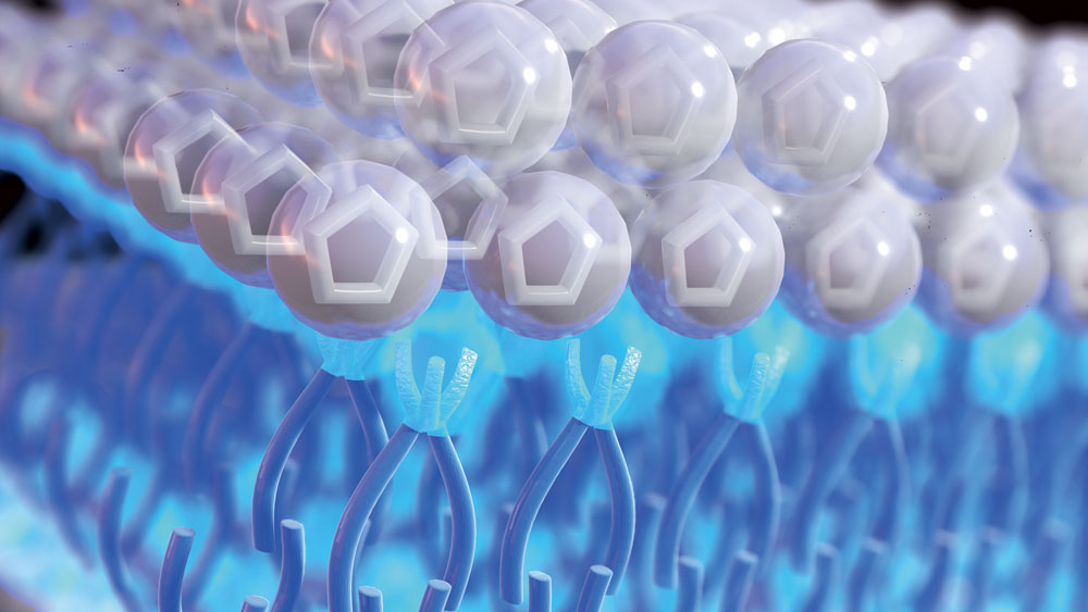 An illustrated close up of the structure of an ionic liquid 