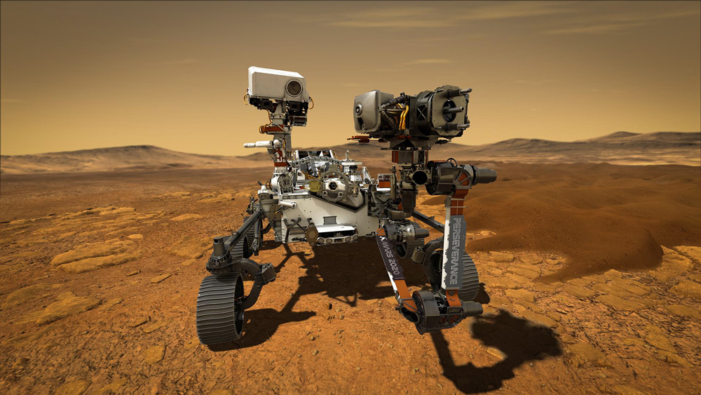 An artist's rendering of the Mars Rover on the surface of Mars