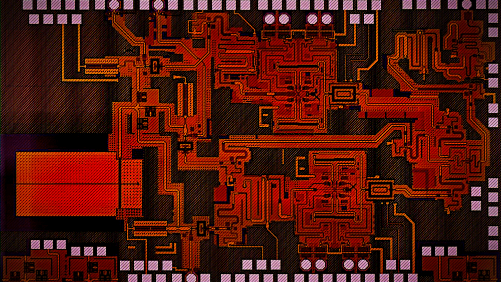 Animation show computer chip with moving light burst