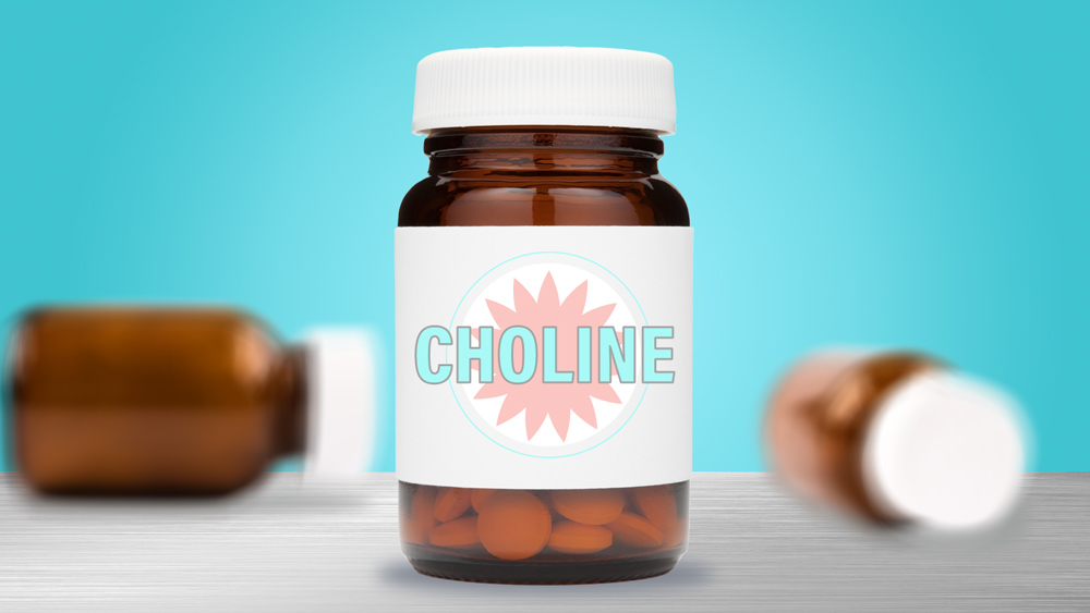 digital collage showing medicine bottles of choline against blue background