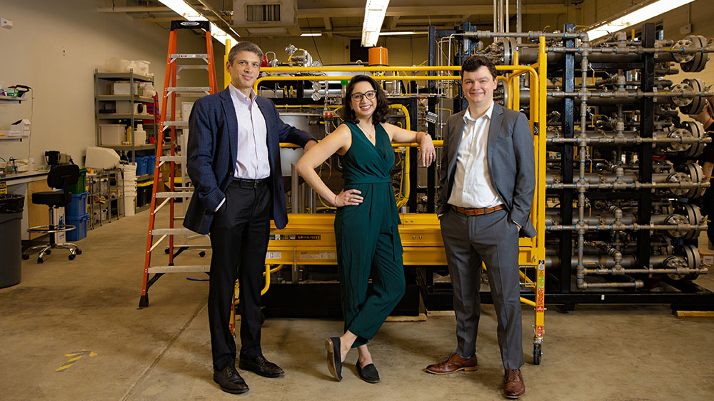 Shreya Dave PhD ’16 (center) co-founded Via Separations with Professor Jeffrey Grossman (left) and Brent Keller PhD ’16.