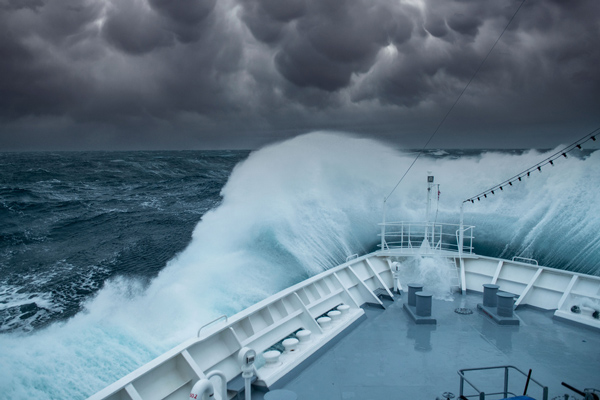 a ship at sea during a hurricane