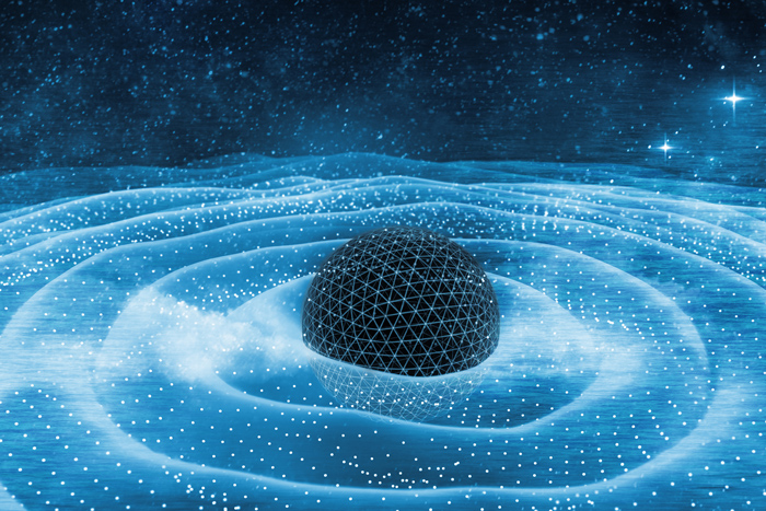 illustration showing gravitational waves around black hole in space