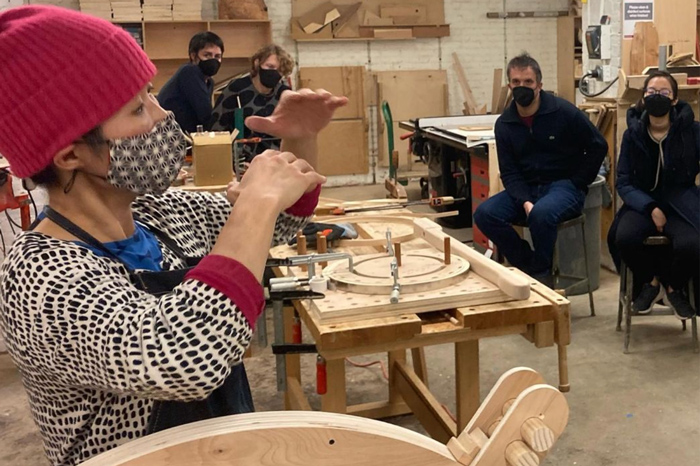 Yuri Kobayashi demonstrates steam bending ideas in the hobby shop