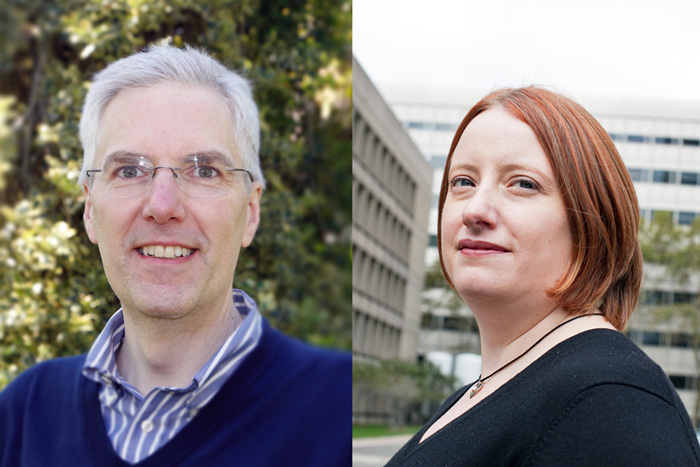 outdoor portrait photos of Raffaele Ferrari (left) and Noelle Selin