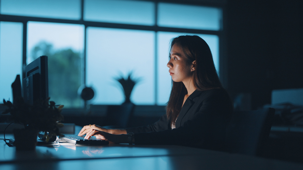 A woman working at a computer