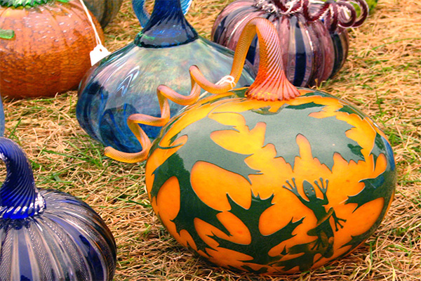 colorful blown glass pumpkins