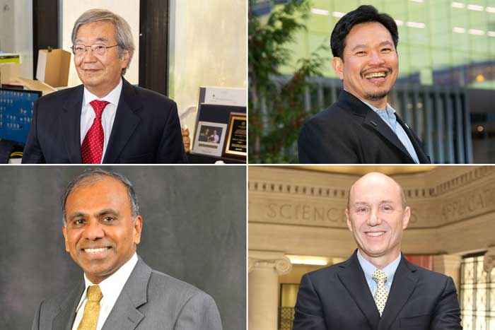 4 portraits of the winners. Top row, from left: James Fujimoto and David Huang. Bottom row, from left: Subra Suresh and Eric Swanson.