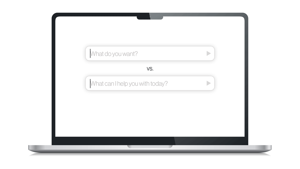 two AI input areas on a computer screen, one asking "What do you want?" one asking "How can I help you today?"