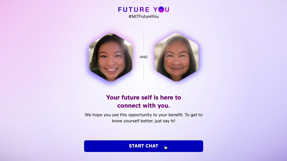 Interface of Future You showing a young woman, and an older version of the young woman