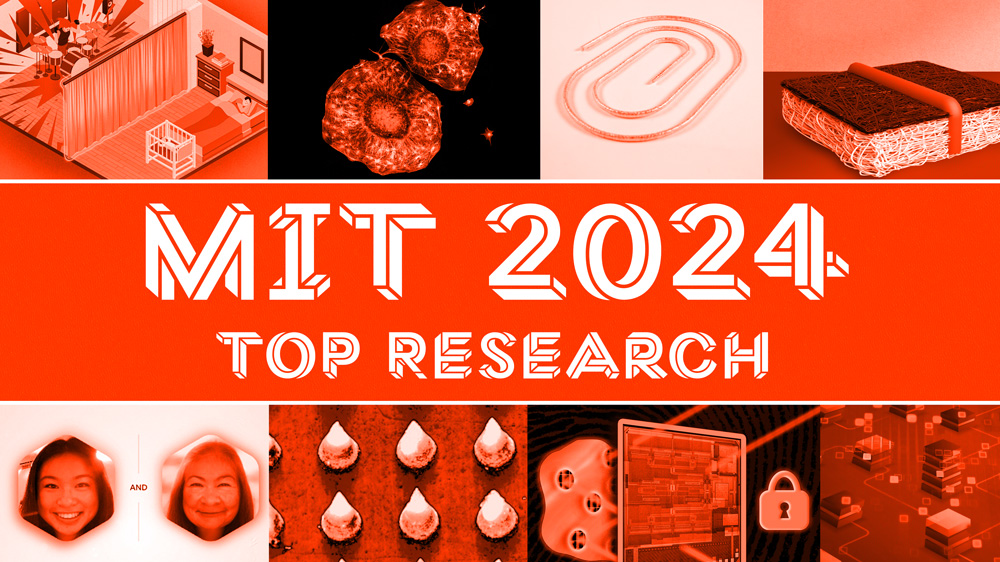 Text says “MIT 2024: Top research” with images from news stories, with orange overlay.