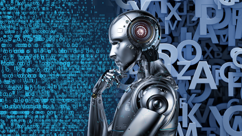 A robot thinking between numbers and letters