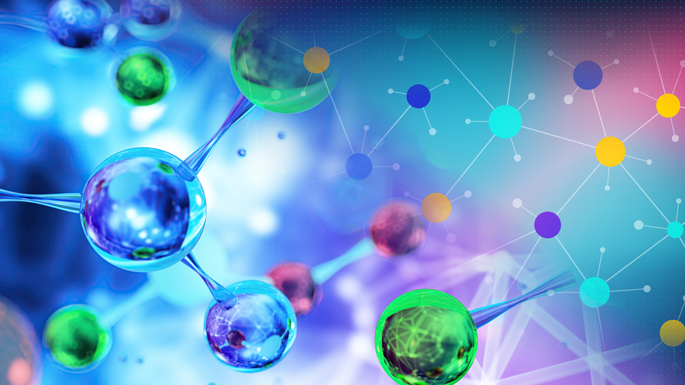Molecules floating over LLM-style background