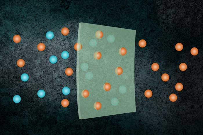 square membrane allows only orange particles through