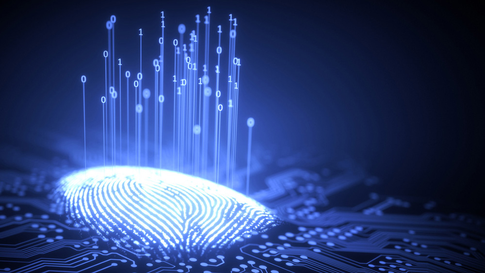 glowing, circuit-style fingerprint 