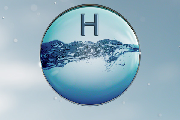 Sphere with water and the letter "H" for hydrogen