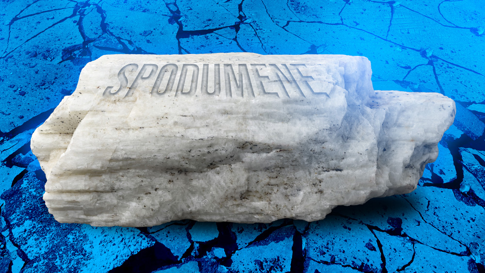 white rock labeled "spodumene" 